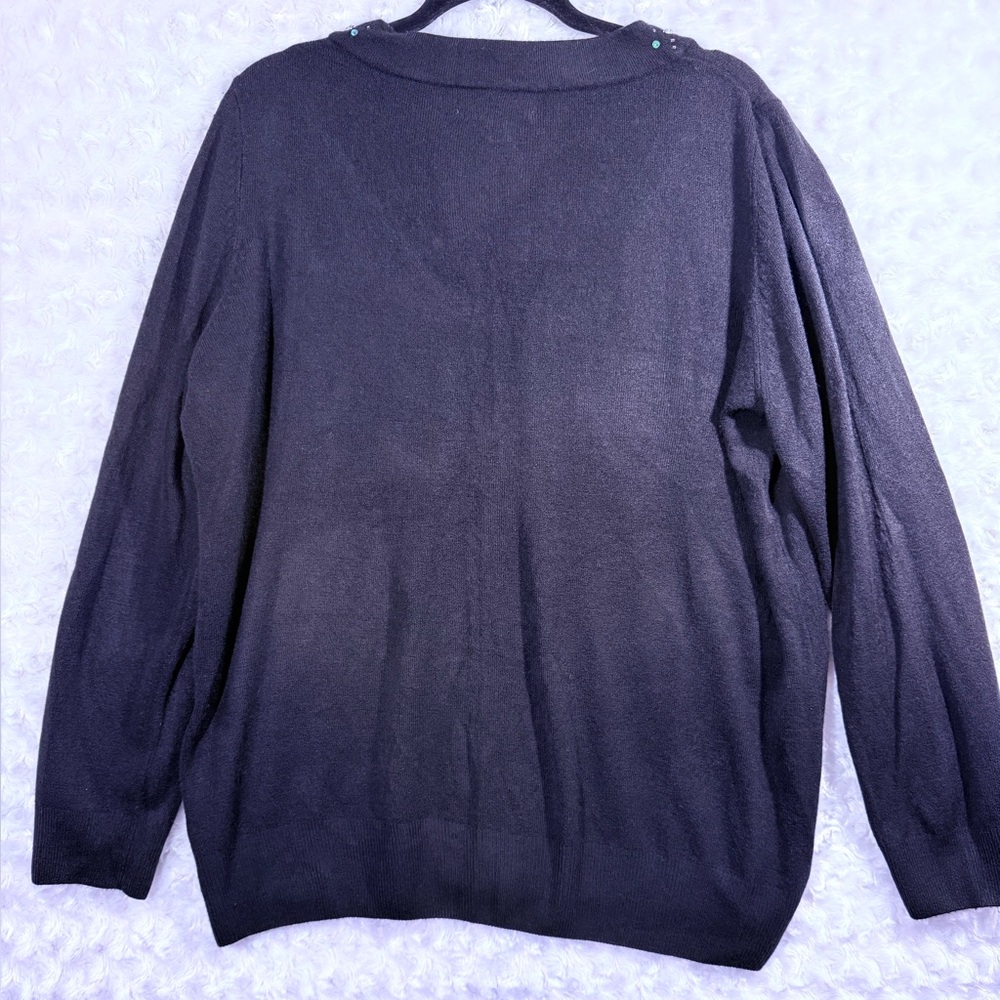 Carolyn Taylor Women’s Size 1X Black V-Neck Sweater w/‎ Embellished Neckline Top - Picture 2 of 8